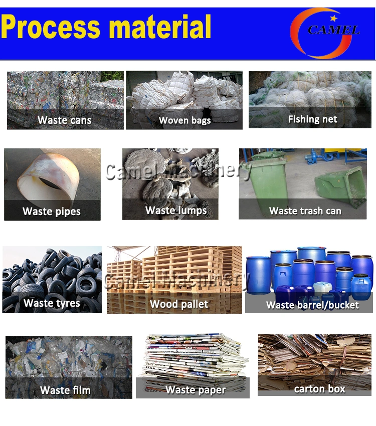 Camel Plastic Industrial Shredder Machine Crushing Plastic Film Waste Trash Can Rubber Tire and Wood Pallet